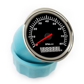 DunkTeam 85mm Boat RPM Tachometer Gauge 8000RPM with Red LCD Backlight for Marine Car Motorcycle 9-32V Waterproof