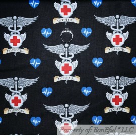 Quilting Treasures BonEful FABRIC FQ Cotton Quilt Black Red White Blue American Dr Nurse 911 Medic