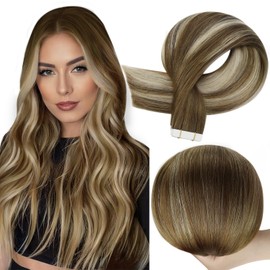 Full Shine Balayage Tape in Extensions Color 4 Brown Ombre 27 Caramel Blonde And 60 Blonde Highlight 8 Ash Brown 22Inch Long Tape in Hair Extensions Real Human Hair 50Gram 20Pcs Remy Hair Extensions