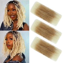 XIIMENALU Afro Kinky Curly Braiding Bulk Hair For Mini Twists Afro Kinkys Bulk Synthetic Cuban Twist Hair Soft Locs Micro Spring Twist For Dreadlocks Loc Repair (T27/613, 14 Inch (Pack of 3))