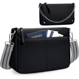 RAINSMORE Bolsa Crossbody Mujer Dos Piezas,Bolsas de Pu Impermeable,Bolsa Negra,Bolso Bandolera Mujer Con bandolera ajustable para Casual,Cita