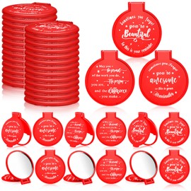 Wenqik 64 Pcs Compact Mirror Bulk Red Gifts for Women Small Inspirational Pocket Purse Handheld Mirror Portable Round Makeup Folding Employee Appreciation Gift for Christmas Travel Coworker