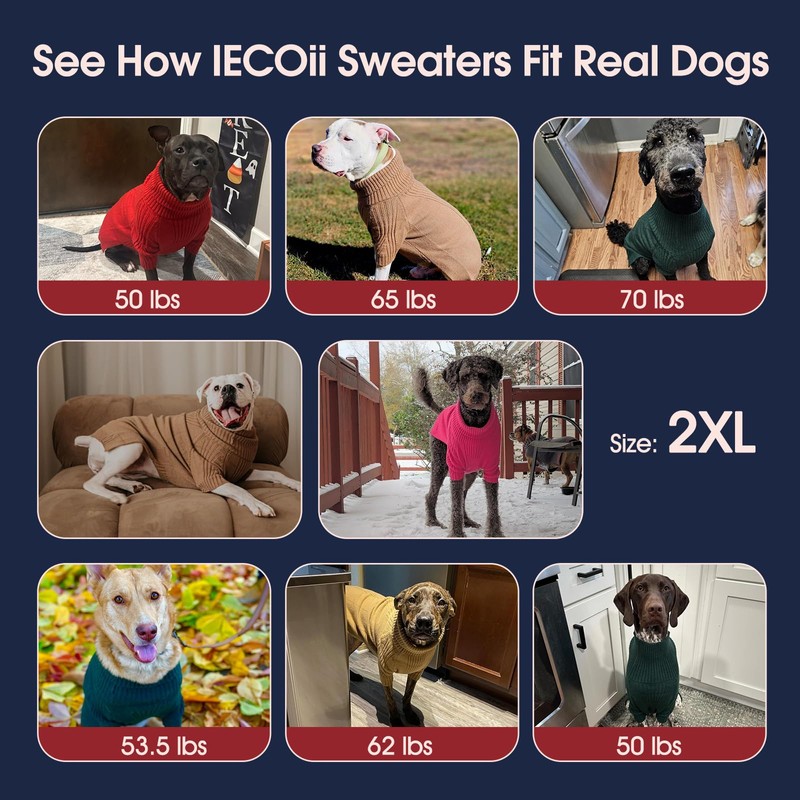 IECOii XXL Dog Sweater,Thermal Knit Big Dog Sweater with Sleeve,Pet