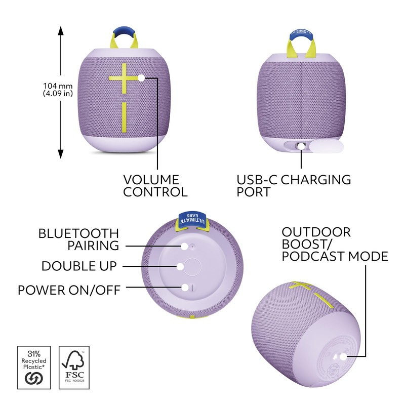 Ultimate Ears WONDERBOOM 4 Portable Waterproof Bluetooth Speaker with Big