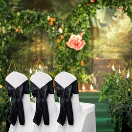 Maiangel Satin Chair Sashes Bows-12PCS Chair Ribbon Ties Back Sash for Wedding Party Events Banquet Chair Cover Decoration (Black)