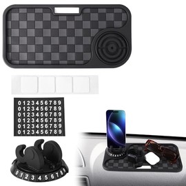 Multifunctional Car Dash Anti-Slip Mat with Phone Holder, 360° Rotatable Mobile Cell Phone Stand Non Slip Pad for Auto Dashboard Keys Sunglasses Gadgets Storage Accessories