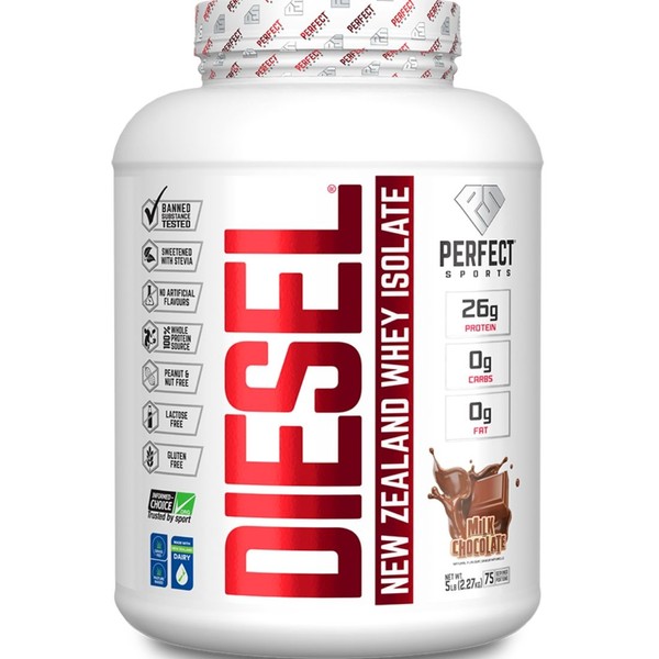 Perfect Sports Diesel New Zealand Whey Isolate Protein Powder, Nearly Lactose-Free, Gluten-Free, 2lb / French Vanilla