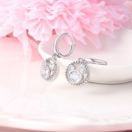 Mouse Earrings for Women Sterling Silver CZ Round Mouse Dangle Hoop Earrings Sparkling Cute Love Minnie Huggie Animal Earrings Lucky Cute Princess Jewelry Gifts for Women Daughter Birthday Party