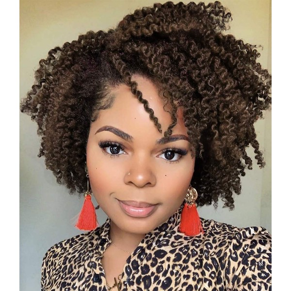 Hanne Fashion Short Kinky Curly Wigs Ombre Brown Side Part Wig Afro Curly Wig Twist Out Wigs Heat Resistant Fiber Synthetic Full Wigs for Black Women (1B 30#)