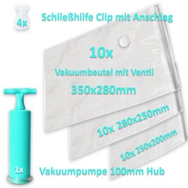 TE-Trend Vacuum Bags Food Set 30 Pieces Sous Vide Bags Vacuum Bags Freezer Bags Accessories Hand Vacuum Pump Clips Reusable Vacuum Bags Transparent