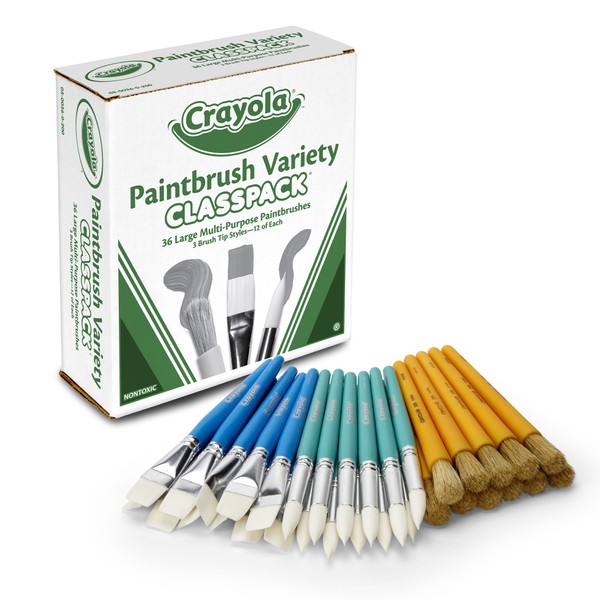 Crayola Paintbrush Variety Classpack, School Supplies, 36 Large Paint Brushes For Kids, Assorted