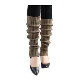 uxcell Women's Knitted Design Solid Warm Thick Knee High Length Ribbed Leg Warmers Fit Calf Girth:10-15" Brown