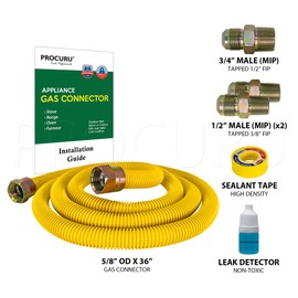 PROCURU 5/8" OD x 36" (3Ft) Universal Flexible Gas Connector Kit, Weatherproof Stainless Steel Pipe, SafeGuard Yellow-Coated, for Stove, Range, Furnace (Green-A1 Series)