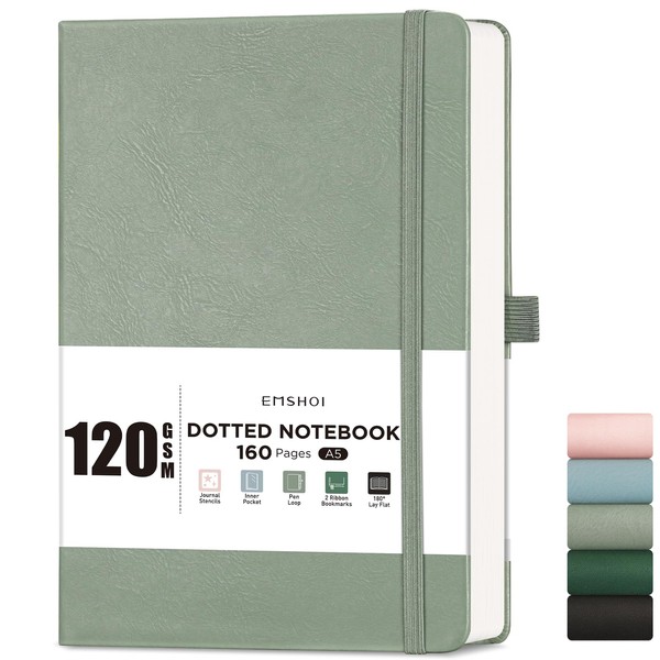 EMSHOI A5 Notebook Dotted Journal - 120gsm Thick Paper, Hardcover
