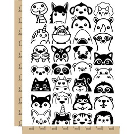 Peeking Animals Panda Squirrel Dinosaur Shark Temporary Tattoo Water Resistant Fake Body Art Set Collection - Black (One Sheet)