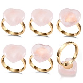 Yoption Set of 6 Heart- Shaped Rose Quartz Napkin Rings, Natural Crystal Stone Napkin Ring Holders for Wedding Valentine's Day Parties Table Decoration