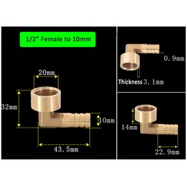 HATOOLHA® Brass Barb Hose Fitting, Elbow Pipe Connector 10mm Barbed to 1/2" BSP Female Thread 90 Degree Pipe Adapter Connector