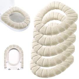 Legigo 5 Pack Thicker Bathroom Toilet Seat Cover Pads- Soft Warmer Toilet Seat Cushion Cover Stretchable Washable Fiber Cloth, Easy Installation Comfortable Toilet Lid Seat Cover(Pumpkin-Beige)