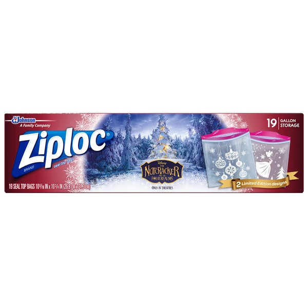 Ziploc Gallon Food Storage Bags, Grip 'n Seal Technology for Easier Grip, Open, and Close, 19 Count, Holiday Designs