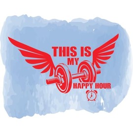 This is My Happy Hour Barbell Gym Exercise Fitness Workout Weightlifting Quotes Wall Art Sticker Designs Decors Vinyl Stickers for Home House Walls Rooms Window Bedroom Decoration Size (26x24 inch)