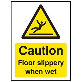 Caledonia Signs 14287A Caution Floor Slippery When Wet Sign, 100 mm x 75 mm, Rigid Plastic