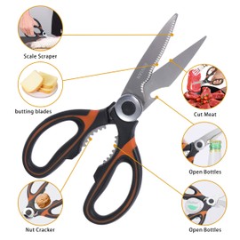 Ravian Kitchen Scissor Heavy Duty Shears with PP Cover Multifunctional Dishwasher Safe Stainless- Steel Sharp Scissor for Poultry, Fish, Meat, Vegetables, Herbs, BBQ, Flowers, Nuts