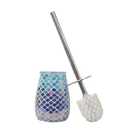Escenzy Mermaid Bathroom Toilet Brush and Holder Set Mosaic Glass | Non-Rustic Stainless Steel | Practical & Decorative Toilet Bowl Brush and Holder | Luxury Mermaid Bathroom Decor