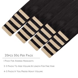 WENNALIFE Real Hair Tape-In Extensions, 20 Pieces, 50 g, 50 cm/20 inches, Natural Black, Remy Human Hair Extensions with Invisible Tape, Silky Straight Skin Weft Tape-Ins