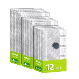 VACKFOX 12 Pack Travel Vacuum Bags for Clothing,Compression Seal Packing Cubes for Suitcase Backpack,Vacuum Seal Bags for Clothing,Carry-on Size Space Saver Storage Bags 80% for Travel & Home（No pump）