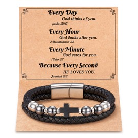 Tarsus Christian Gifts for Men, Leather Mens Cross Bracelet Religious Jewelry Catholic Confirmation Gifts for Adults Men Teens