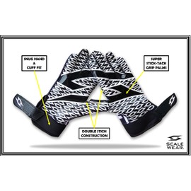 Scale Wear Black Stealth Football Receiver Gloves - Grip Silicone Grip Adult Men Youth Boys Sticky Flag Wide Boost Your Game Pro Durable