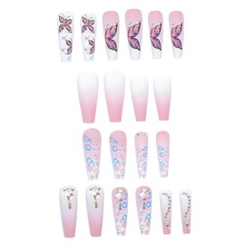 Outanaya 24pcs Gradient Butterfly Press Nails for Women Fake Fingernails for Parties Weddings DIY Manicure