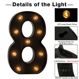 Light Up Numbers 8 Black Light Up Letters Marquee Letters for Wall Decor Marquee Number 80th Birthday Decorations for Women Party Supplies Retirement Party Decorations Living Room Decor Home Decor