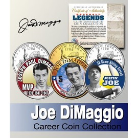 Baseball Legend JOE DiMAGGIO US Statehood Quarter Colorized 3-Coin SetLicensed