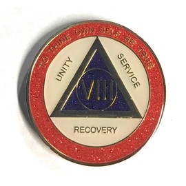 Recovery Line 8 Year AA Medallion - Alcoholics Anonymous Red, White, Blue & Gold Sobriety Chip,Token, Coin