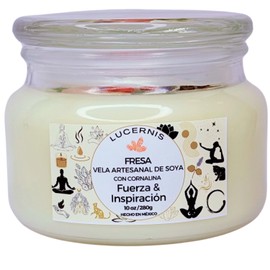 Lucernis Vela Aromática de Soya con Cuarzos – Fresa – Con Cornalina para Pasión e Inspiración