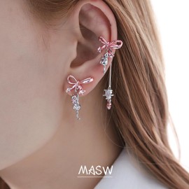 Sweet pink bow and cat earrings Fashionable ladies earrings personality animal accessories M3859 (M3859001)
