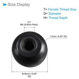 CoCud Duroplast Ball Knobs M5 Female Thread 16 mm Diameter Plastic Metric Hand Screw Handle Black (Application: for Lathes Machines Lever Handle) Pack of 10