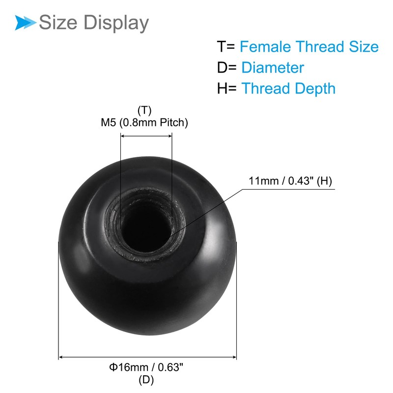 CoCud Duroplast Ball Knobs M5 Female Thread 16 mm Diameter