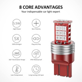FANTELI 7443 LED Bulb Flashing Brake Lights, 300% Brighter 7440 7441 7444 7443R T20 W21W Plug and Play Strobe Blinking LED Stop Tail Lights, Brilliant Red