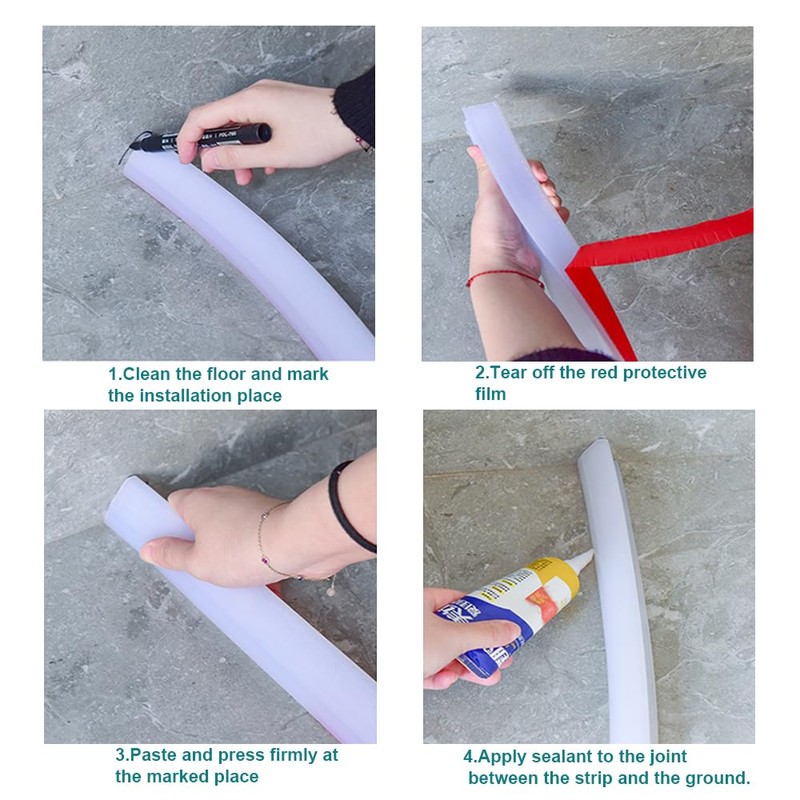 KRUI Collapsible Shower Threshold Water Dam, 39 In, Self Adhesive