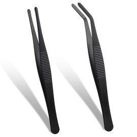 AOZUO Pack of 2 Curved Tweezers Blunt Tweezers, 14 cm Stainless Steel Non-Slip Straight Tweezers with Curved Serrated Edge Angled Tweezers for Laboratory Work Water Animals Crafts