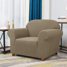 CHUN YI 1 Piece Jacquard Checks Stretch Fabric Couch cover, Stylish Sofa Slipcover For 1 Seater Armchair Couch Durable Furniture Protector(1 Seater,Sand)