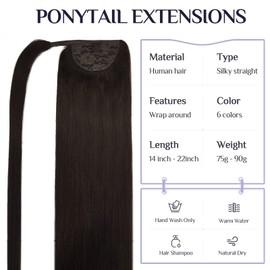 Hair Extensions Ponytail Extension Clip in DOORES Dark Brown 18 Inch 80g Hair Extensions Ponytail Hair Extensions Wrap Around Remy Human Hair Ponytail with Magic Paste Straight