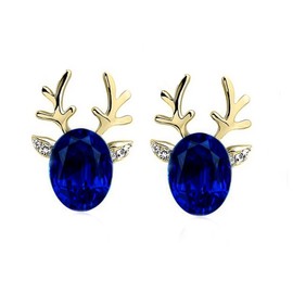 6Paris Cute Shiny Crystal Christmas Elk Reindeer Stud Earing Set for Women Colorful Gemstone Antler Deer Animal Earring Xmas Valentines Day Christmas Jewelry Gift-B gold color