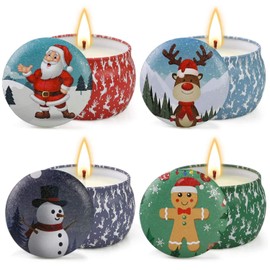 Christmas Scented Candles, Apple Cinnamon Gingerbread Lavender 4 Pack Aromatherapy Candles, Soy Wax Candles Christmas Gift Set, Sweet Decorative Candles Scented Candles Small Gift Set Gifts for Women