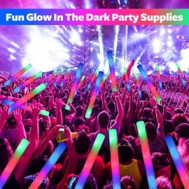 wellent 220 PCS LED Foam Glow Sticks, Bulk Glow Sticks, Glow in the Dark Party Supplies with 3 Modes Colorful Flashing, Neon Party Favors Supplies for Glow Party, Birthday, Wedding, Carnival, Concert