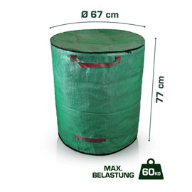 Bolson Professional Garden Bag with Lid Lockable - 272L Garden Waste Bag with Reinforced Base & Edge Protection - Self-Standing & Foldable Leaf Bag with 4 Sturdy Handles - For Garden Waste & Leaves