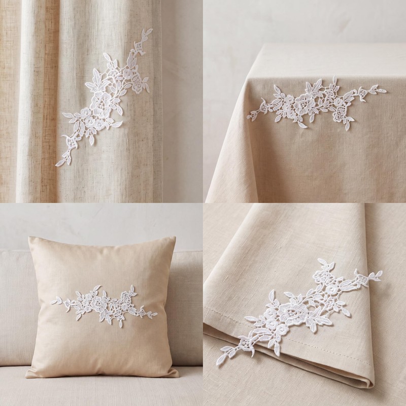 Guipure Lace Applique 4Pcs Sew-On Mirrored Pairs Wedding Gown