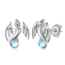 Dragon Earrings 925 Sterling Silver Moonstone Dragon Stud Earrings Dragon Jewelry Gifts for Women